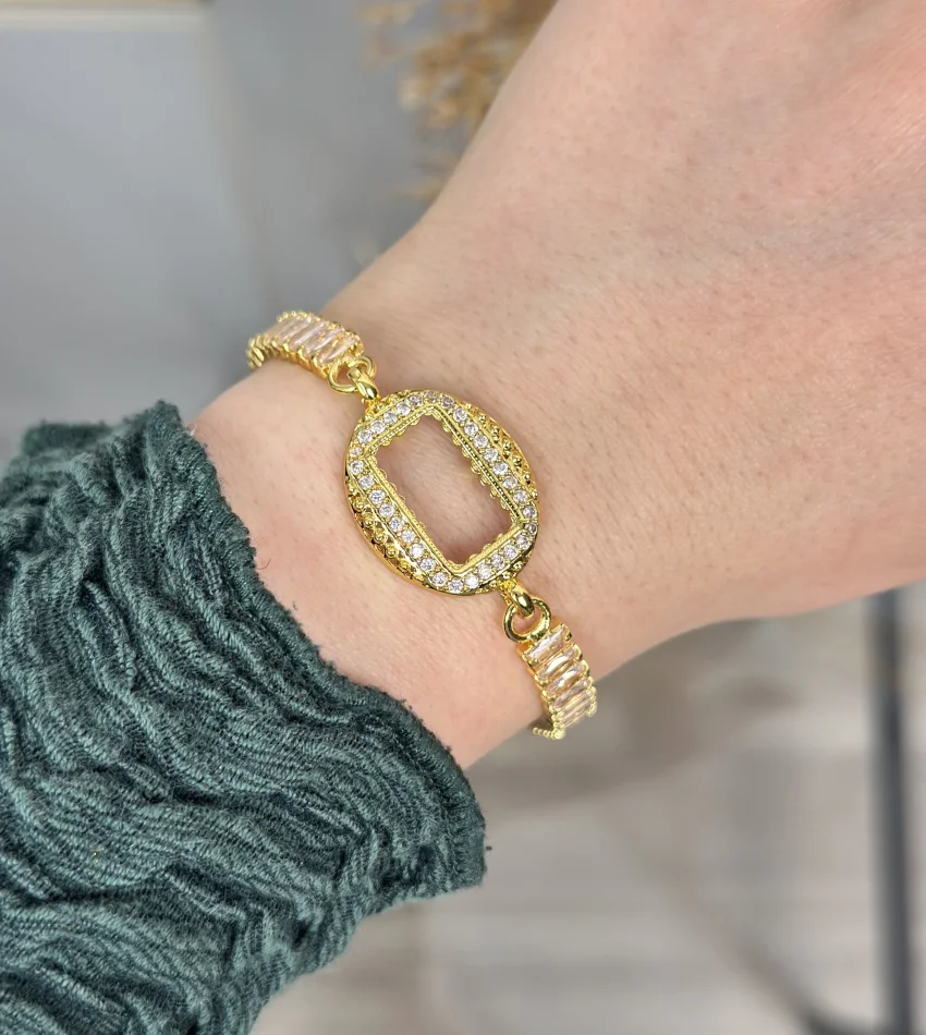 Oval Gram Altınlık Kristal Bileklik (17+3 cm)