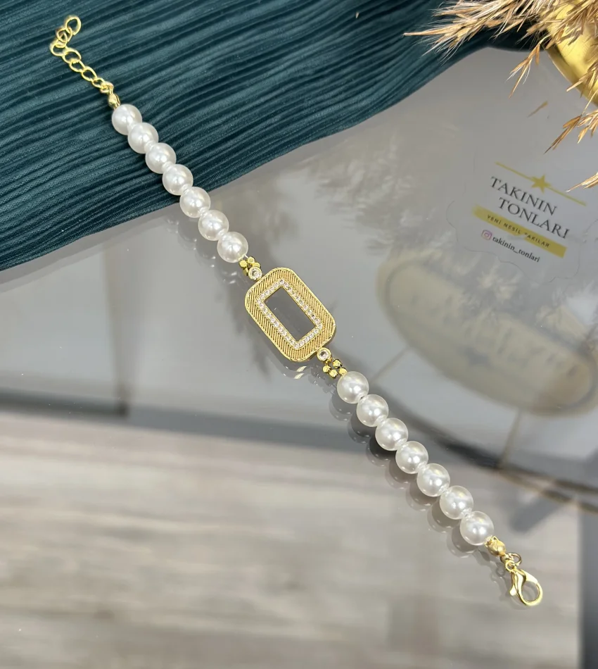 Gram Altınlık Hasır Çerçeveli İncili Bileklik