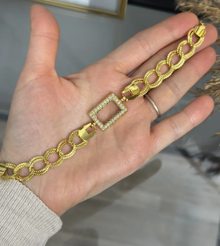 Gram Altınlık Dikdörtgen Geniş Samanyolu Bileklik