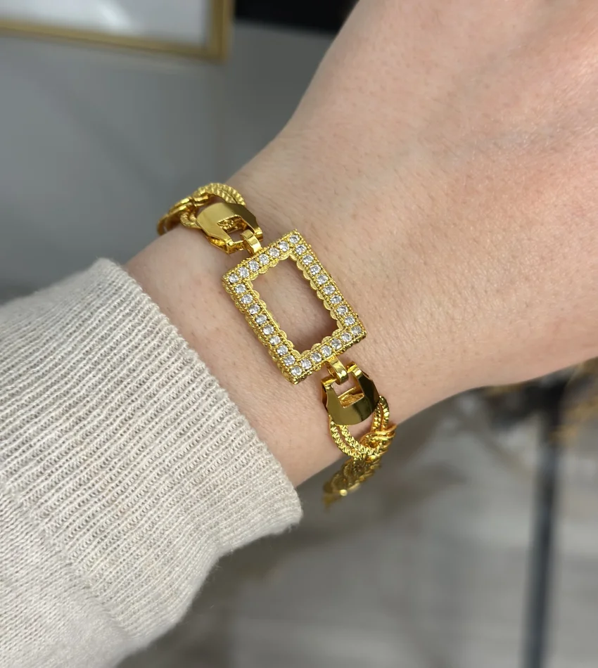 Gram Altınlık Dikdörtgen Geniş Samanyolu Bileklik