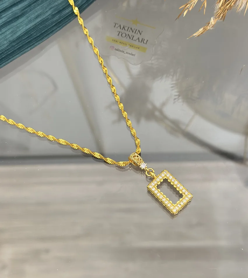 Gram Altınlık Dikdörtgen Taşlı Singapur Kolye 60 cm