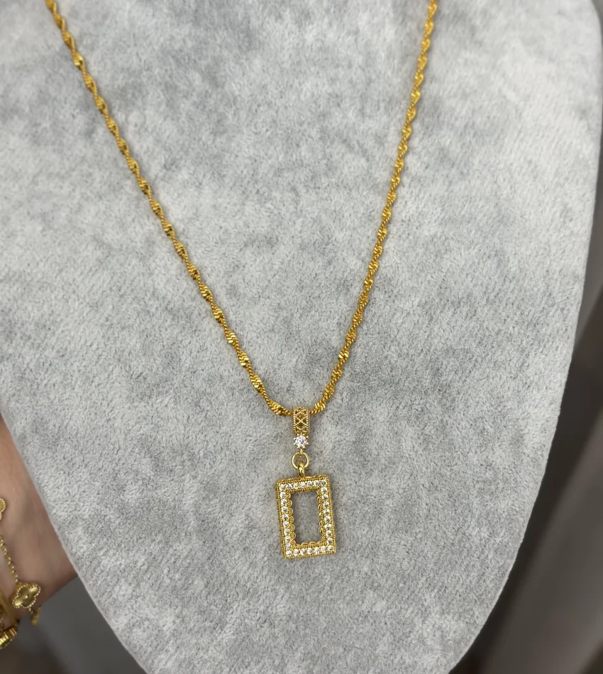 Gram Altınlık Dikdörtgen Taşlı Singapur Kolye 60 cm