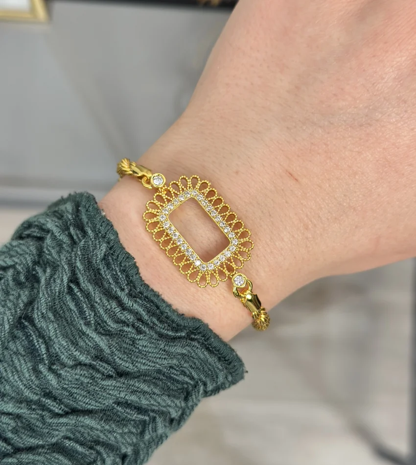 Gram Altınlık İşlemeli Çerçeve Burgu Bileklik (17+5 cm)