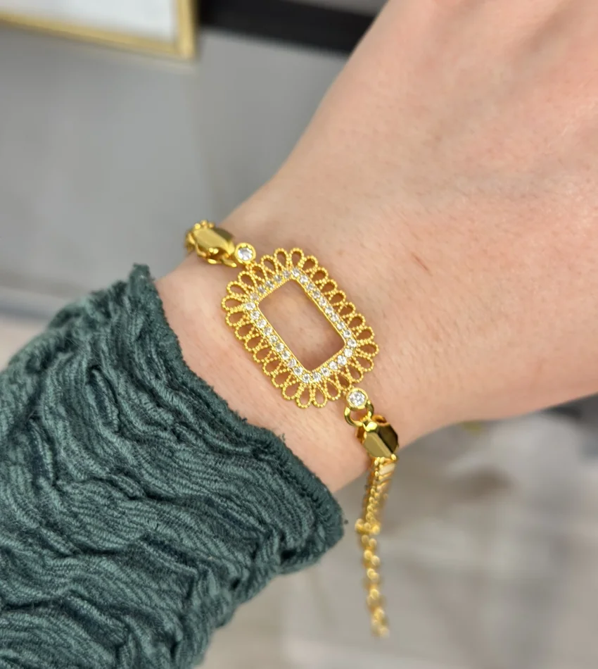 Gram Altınlık İşlemeli Çerçeve Arpa Bileklik (17+3 cm)