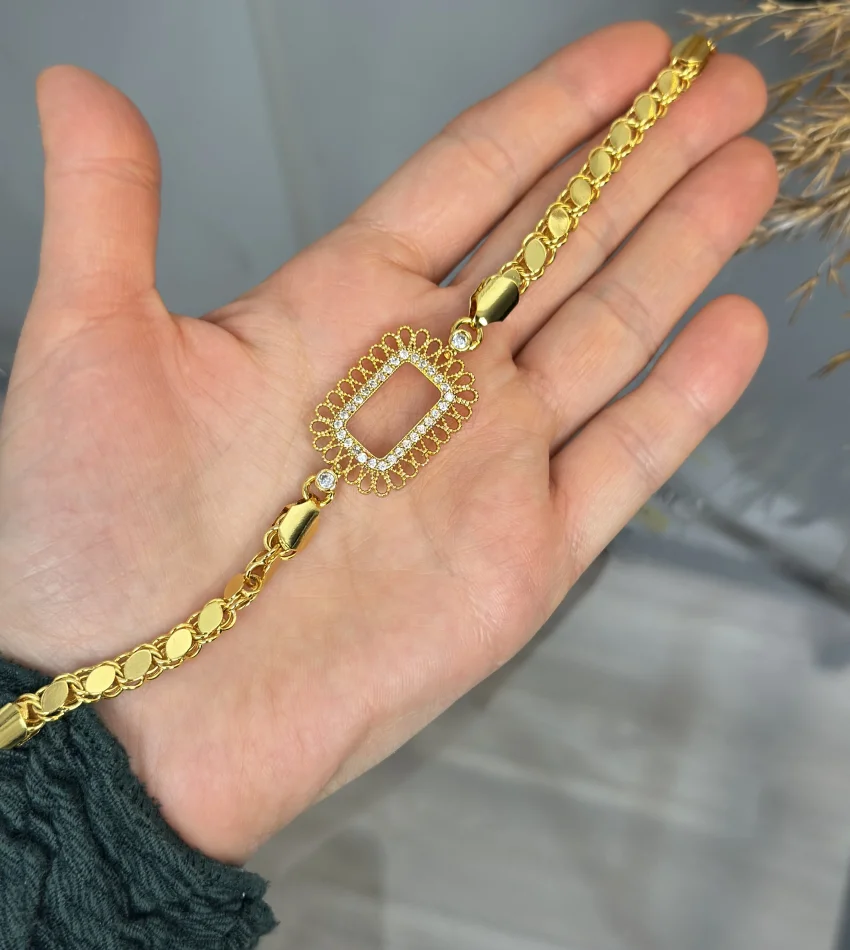 Gram Altınlık İşlemeli Çerçeve Arpa Bileklik (17+3 cm)