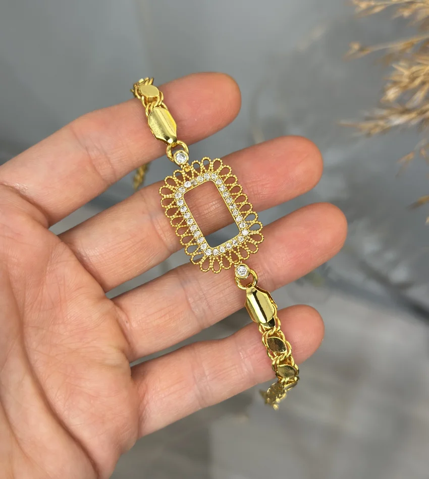 Gram Altınlık İşlemeli Çerçeve Arpa Bileklik (17+3 cm)