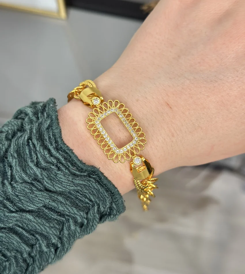 Gram Altınlık İşlemeli Çerçeve Samanyolu Bileklik (17+3 cm)