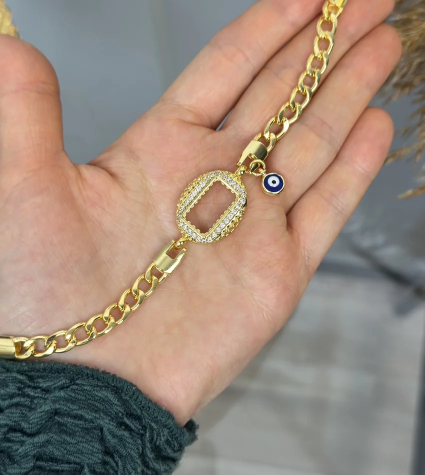 Oval Gramlık Nazarlı Zincir Bileklik