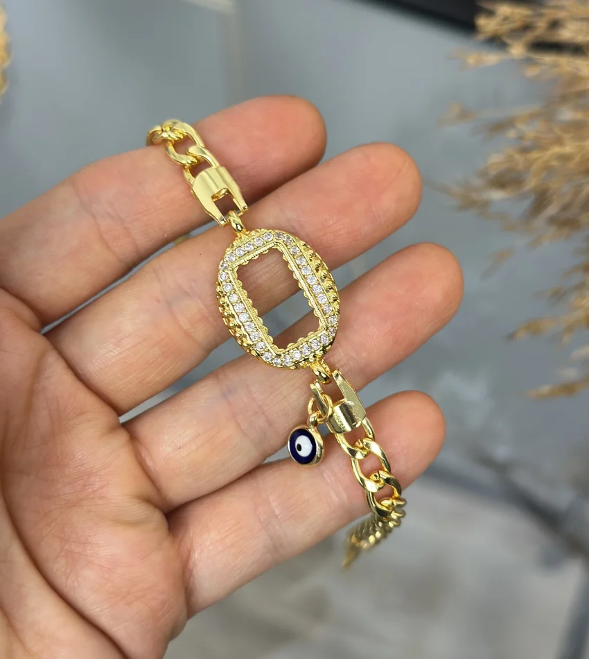 Oval Gramlık Nazarlı Zincir Bileklik