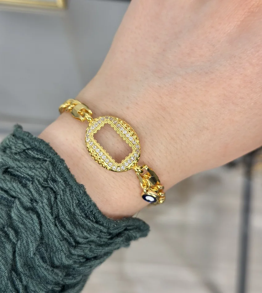 Oval Gramlık Nazarlı Zincir Bileklik