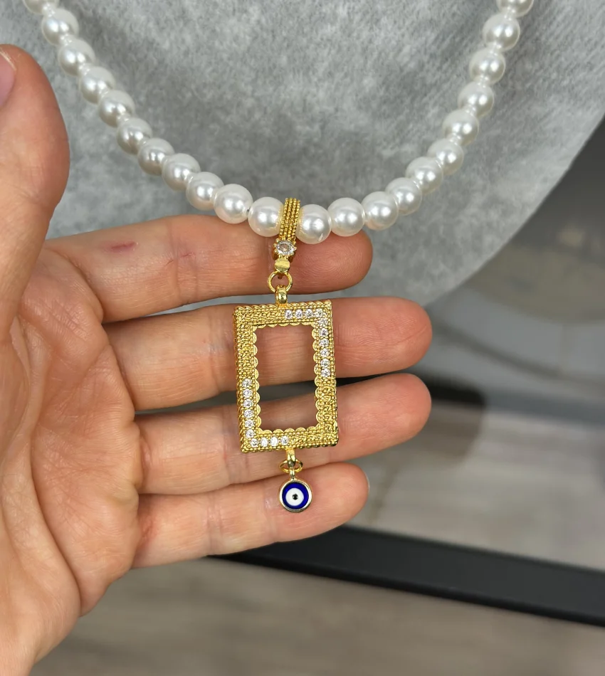 5 Gramlık Yarım Taşlı İnci Kolye (50 cm)