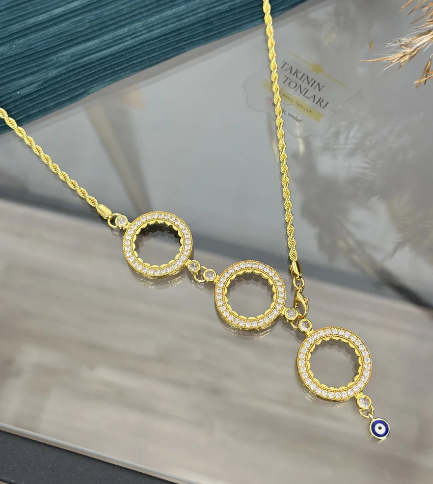 3 Çeyreklik Tek Sıra Taşlı Y Burgu Kolye (65 cm)