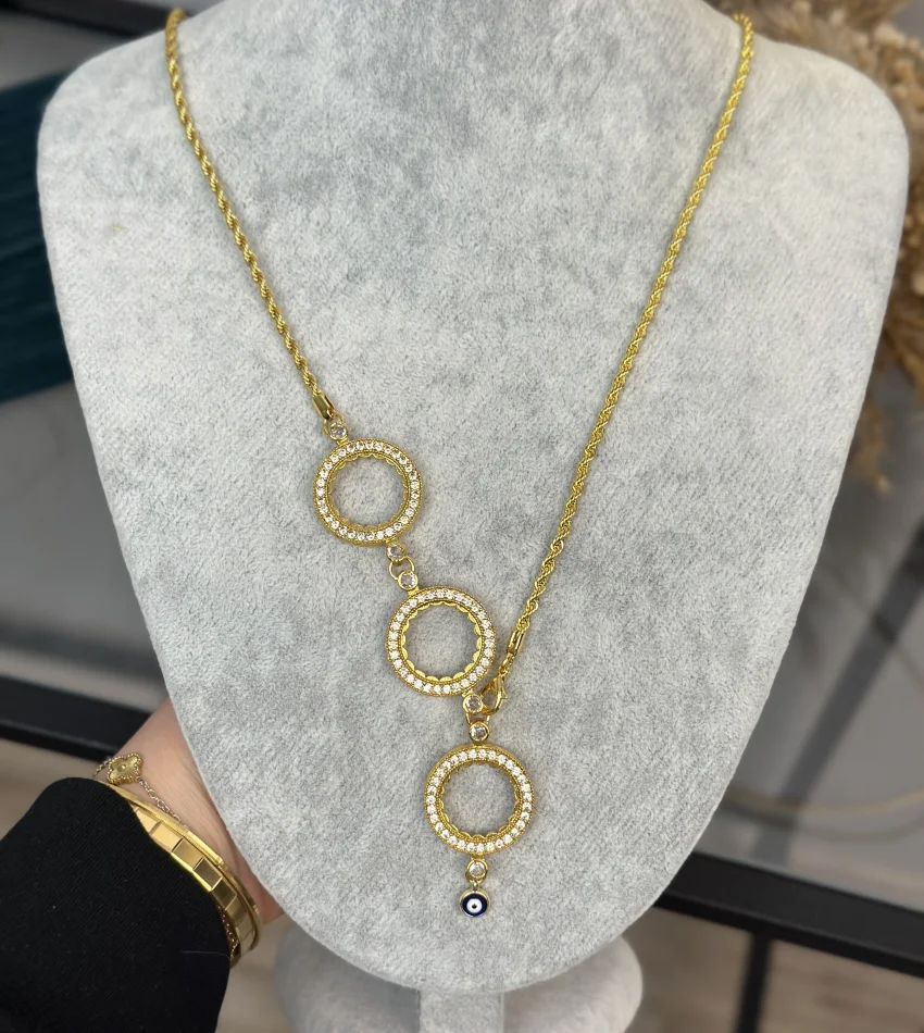 3 Çeyreklik Tek Sıra Taşlı Y Burgu Kolye (65 cm)