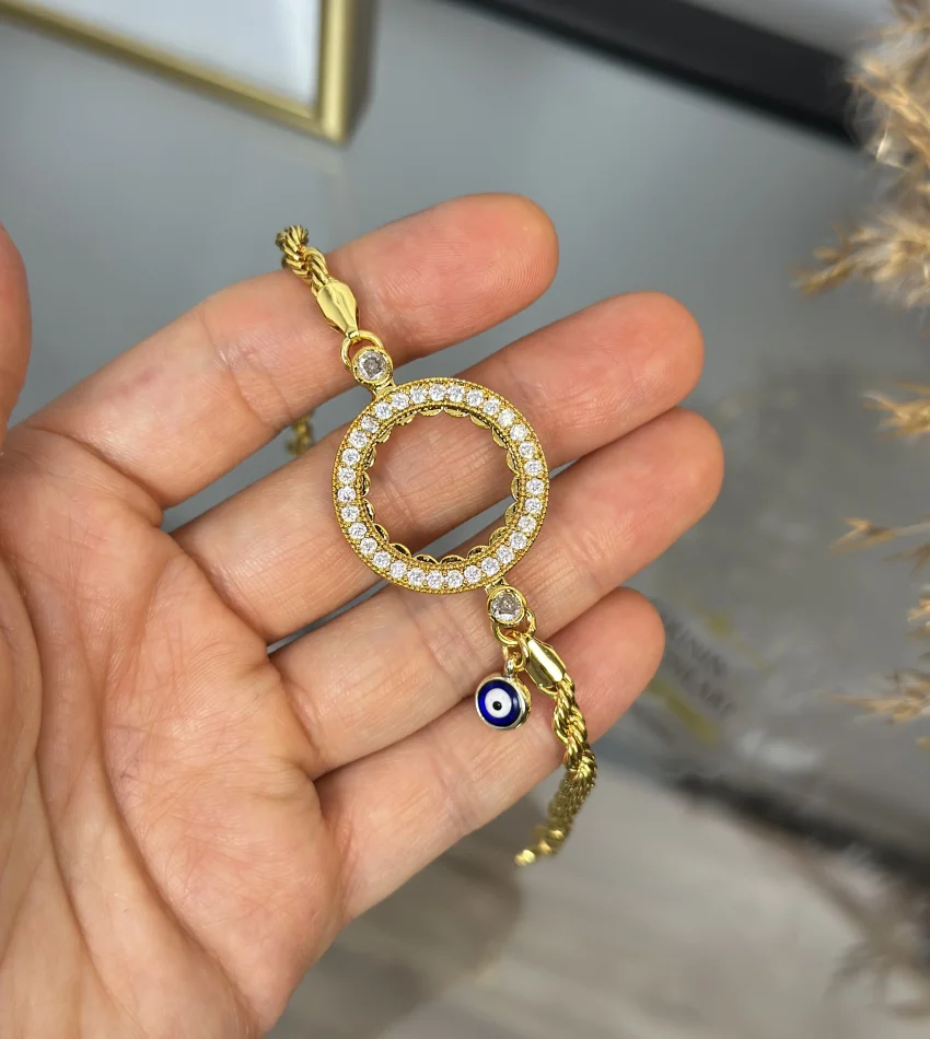 Çeyreklik Tek Sıra Taşlı Burgu Bileklik (17+3 cm)