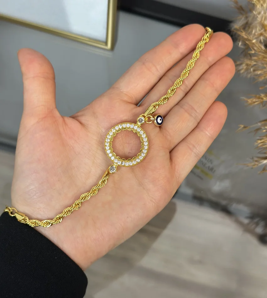 Çeyreklik Tek Sıra Taşlı Burgu Bileklik (17+3 cm)