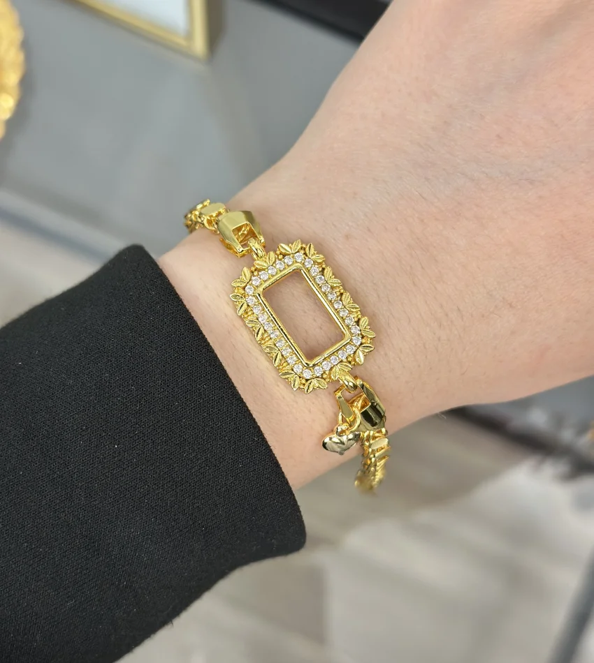 Gram Altınlık Yaprak İşlemeli Kalpli Arpa Bileklik (17+3 cm)