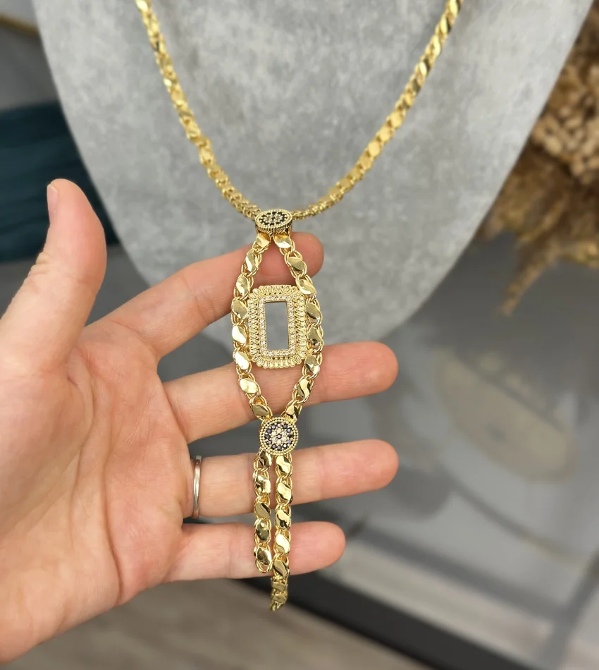 Gram Altınlık Çift Sıra Nazarlı Arpa Kolye (60 cm Zincir+10 cm gramlı kısım )