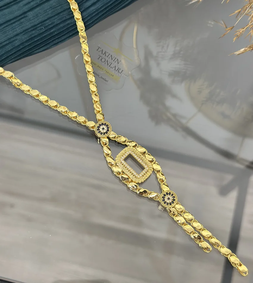 Gram Altınlık Çift Sıra Nazarlı Arpa Kolye (60 cm Zincir+10 cm gramlı kısım )