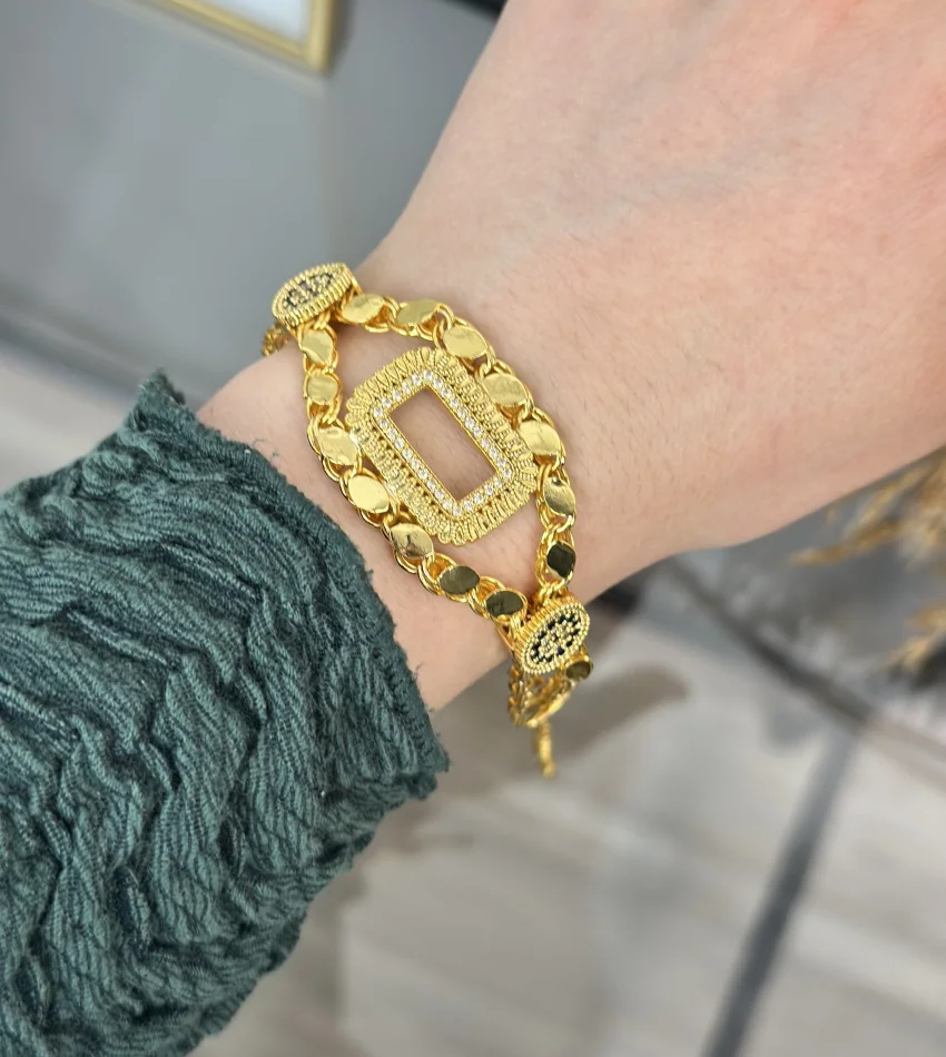 Gram Altınlık Çift Sıra Nazarlı Arpa Bileklik