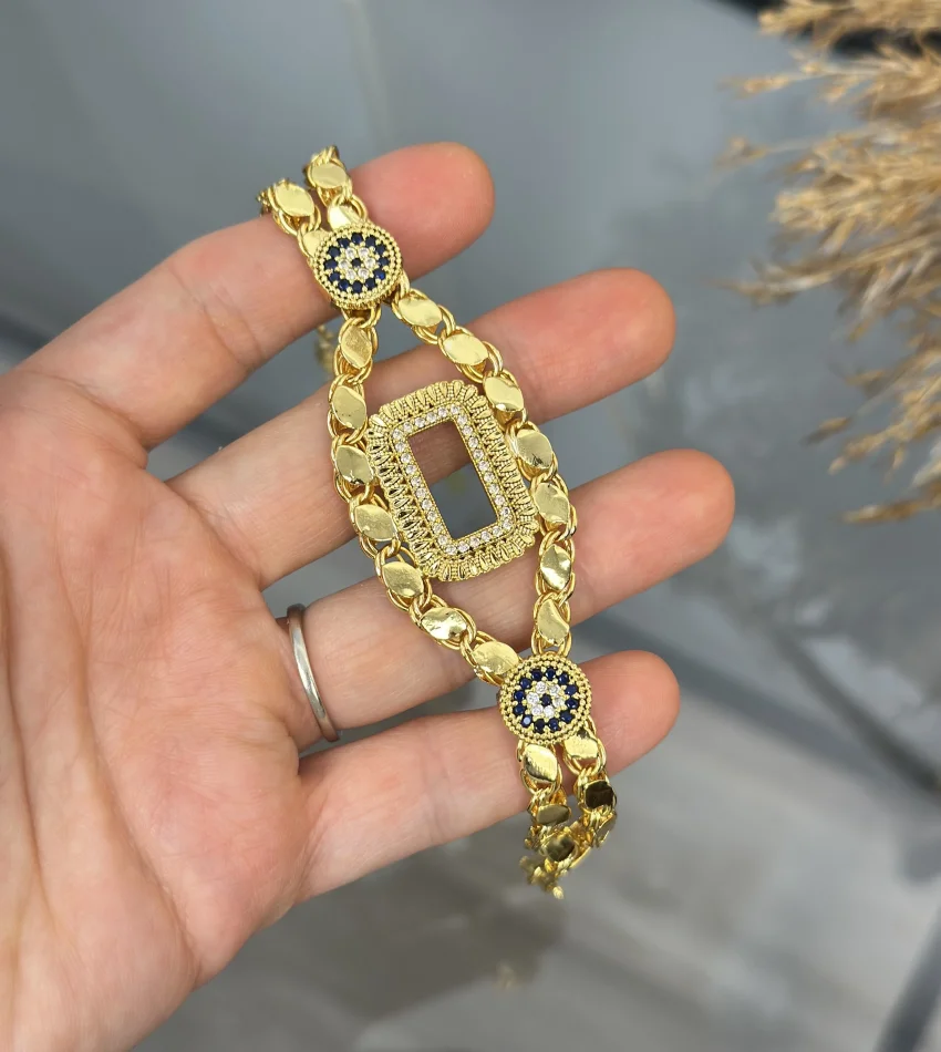 Gram Altınlık Çift Sıra Nazarlı Arpa Bileklik