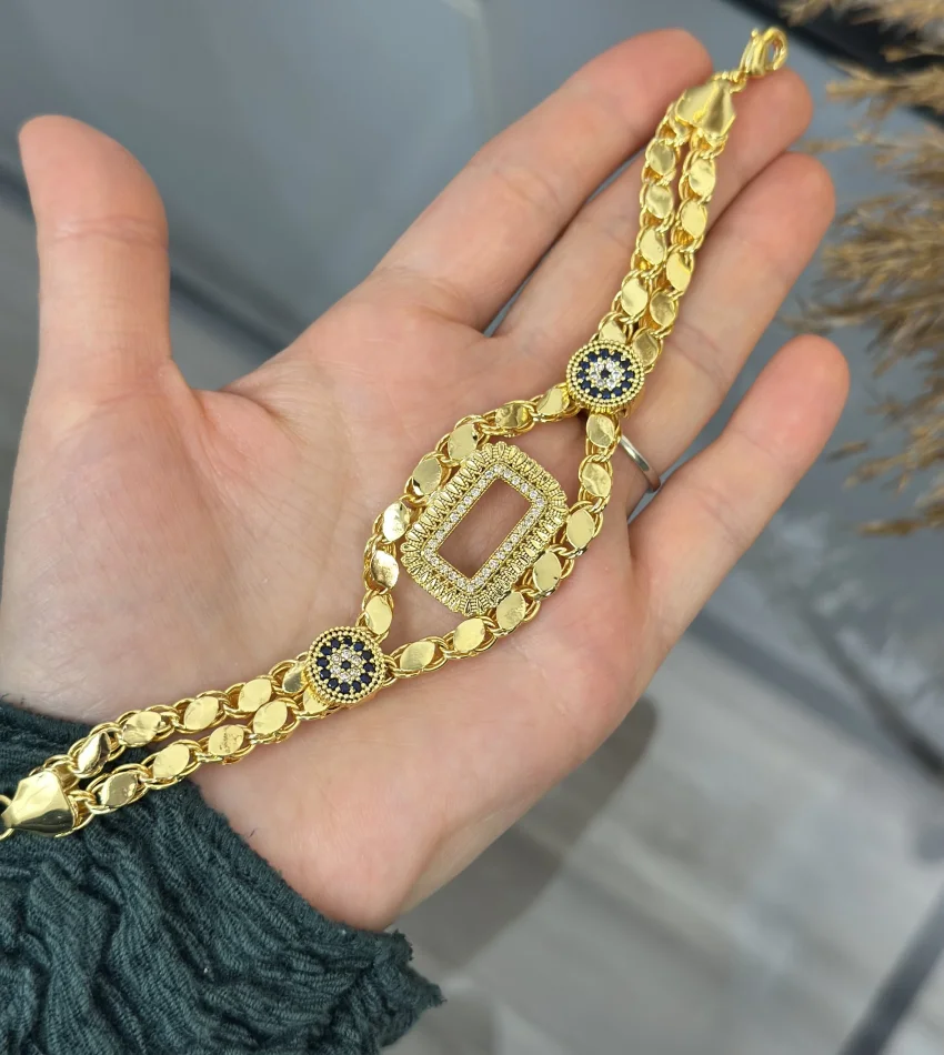 Gram Altınlık Çift Sıra Nazarlı Arpa Bileklik