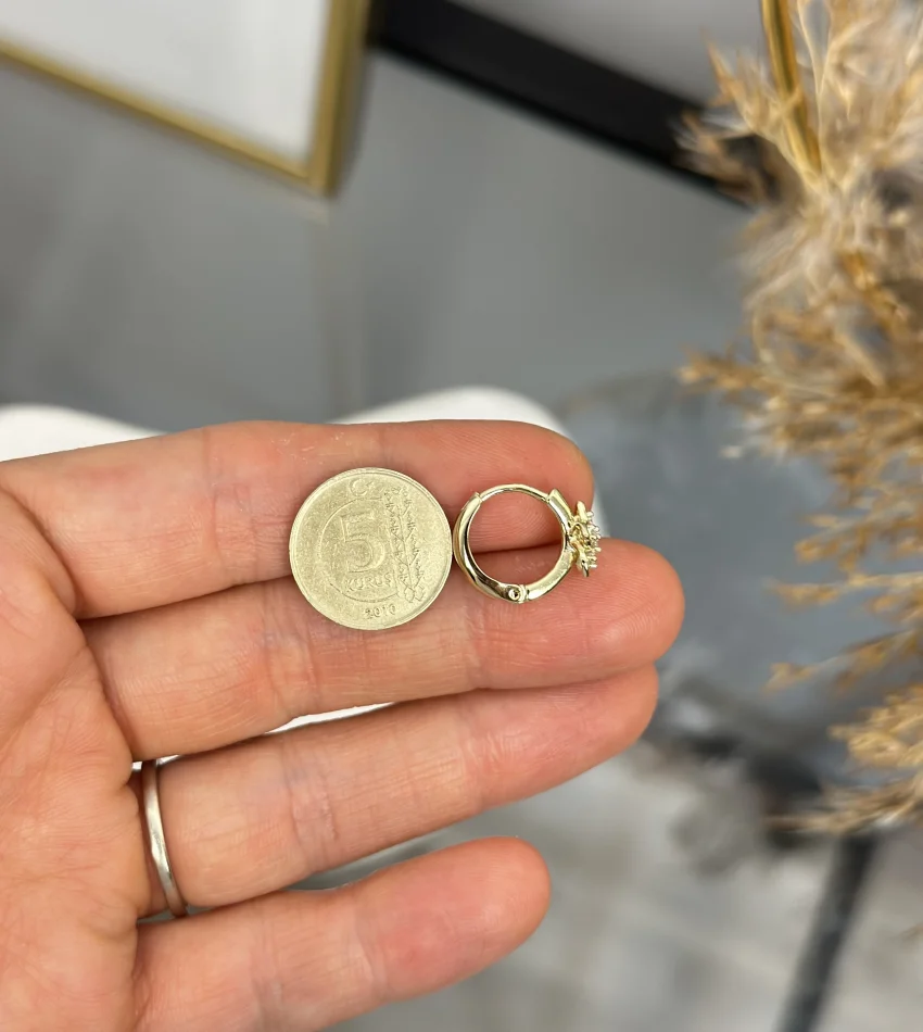 Çelik XP Marka Taşlı Çiçek Halka Çocuk Küpesi