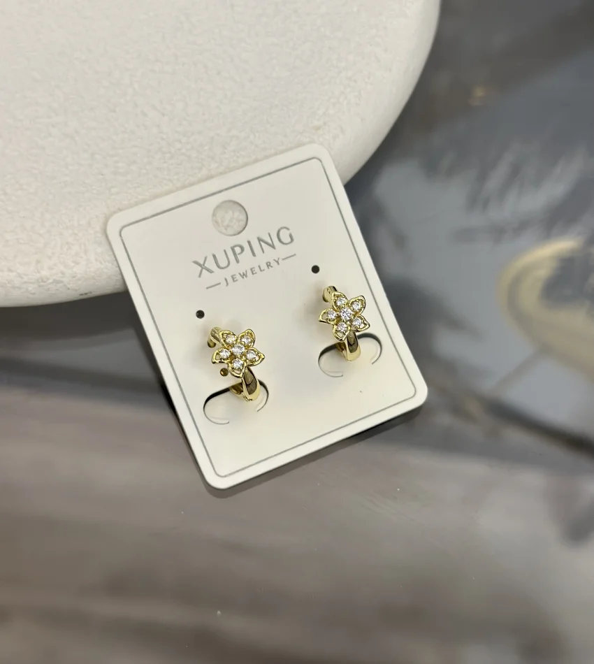 Çelik XP Marka Taşlı Çiçek Halka Çocuk Küpesi