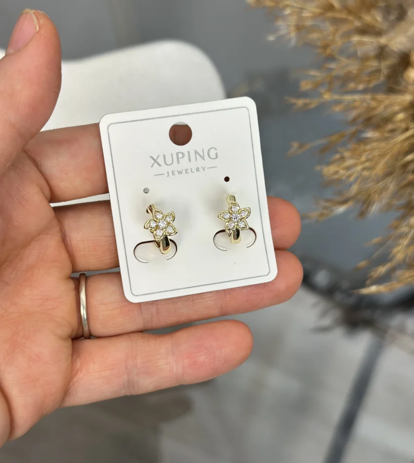 Çelik XP Marka Taşlı Çiçek Halka Çocuk Küpesi