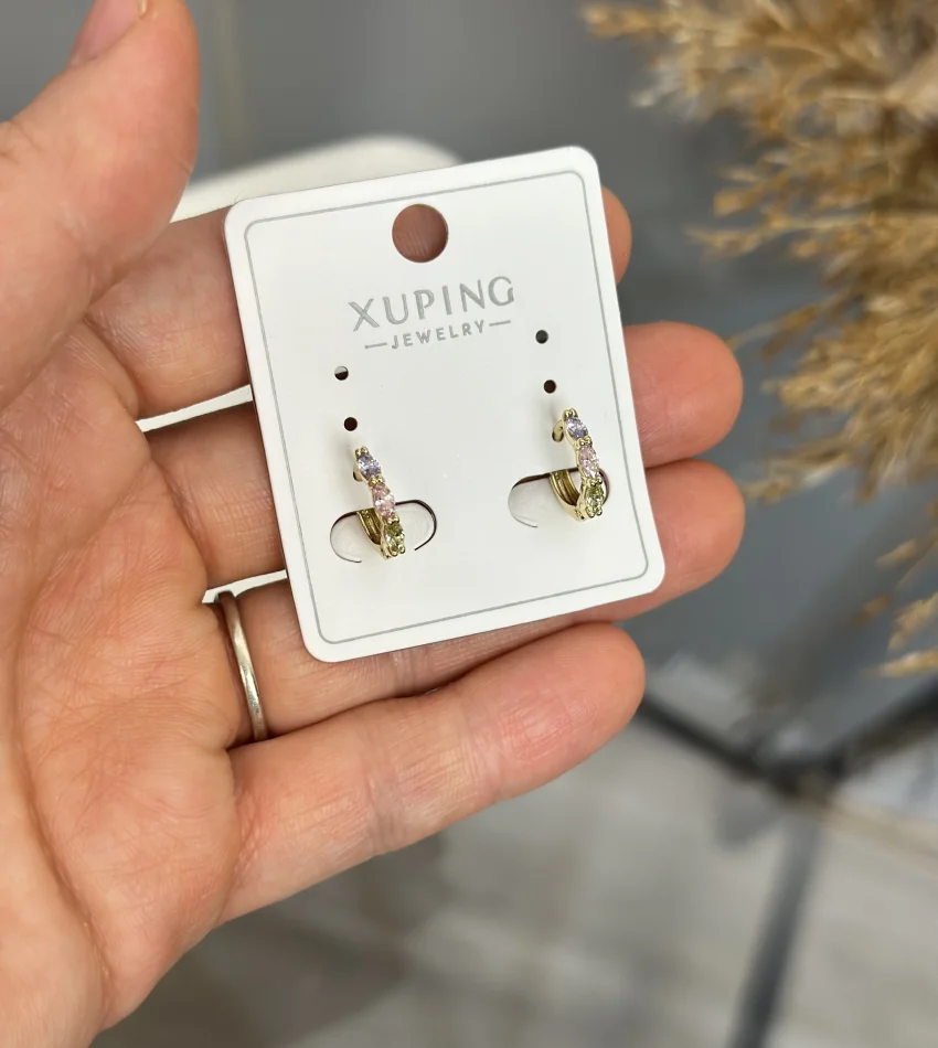 Çelik XP Marka Renkli Taşlı Çocuk Halka Küpe