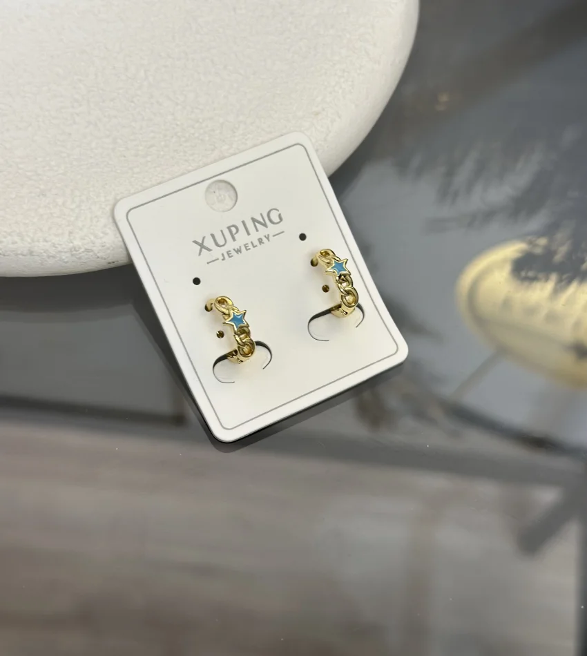 Çelik XP Marka Mavi Yıldızlı Çocuk Halka Küpe