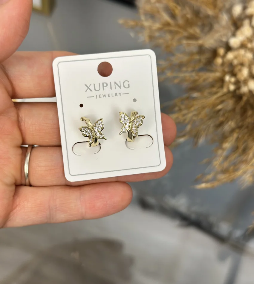 Çelik XP Marka Kelebekli Taşlı Çocuk Küpesi