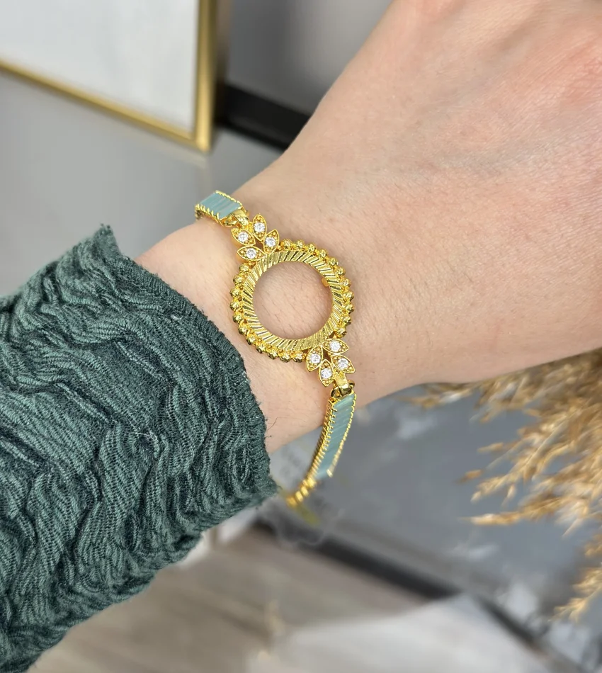 Çeyreklik Yaprak Detaylı Mavi Baget Bileklik