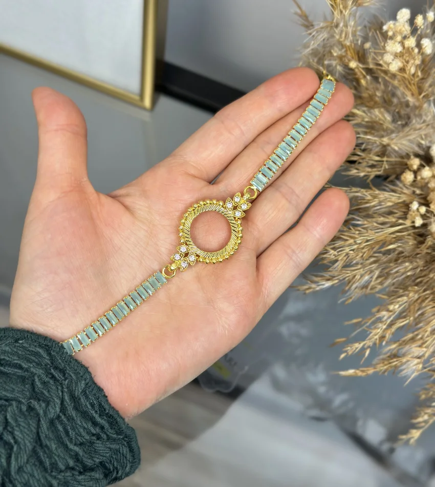 Çeyreklik Yaprak Detaylı Mavi Baget Bileklik