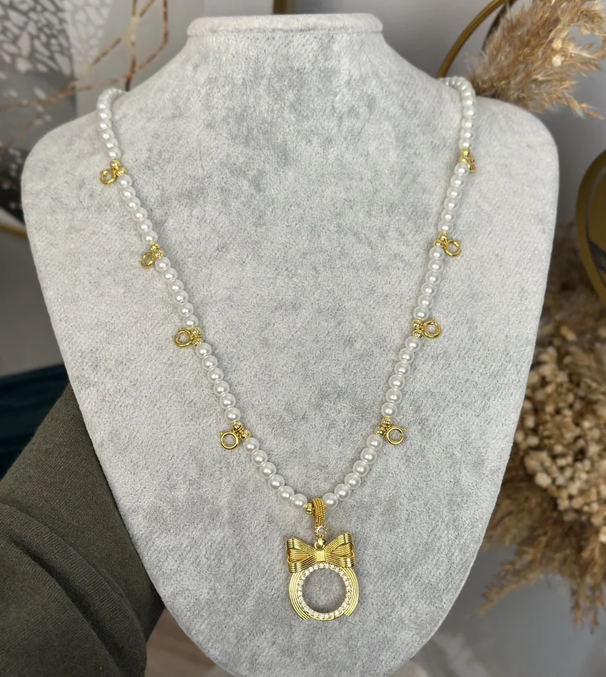 Çeyreklik Fiyonklu Dokuzu Biryerde İnci Kolye (60 cm)