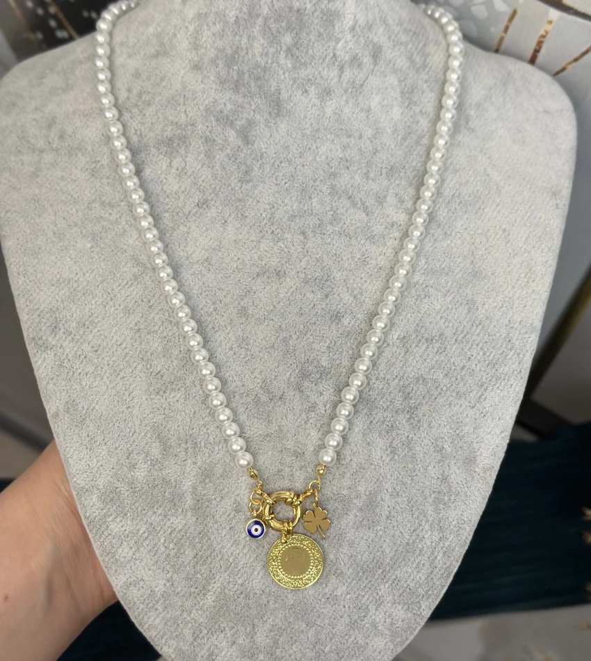 Dümen Kilit Çeyrekli İnci Kolye (60 cm)