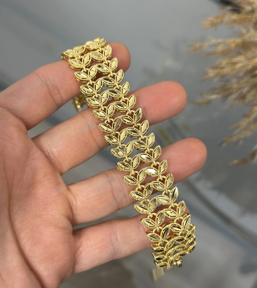 22 Ayar Kaplama Geniş Başak Bileklik (19 cm+4 cm)