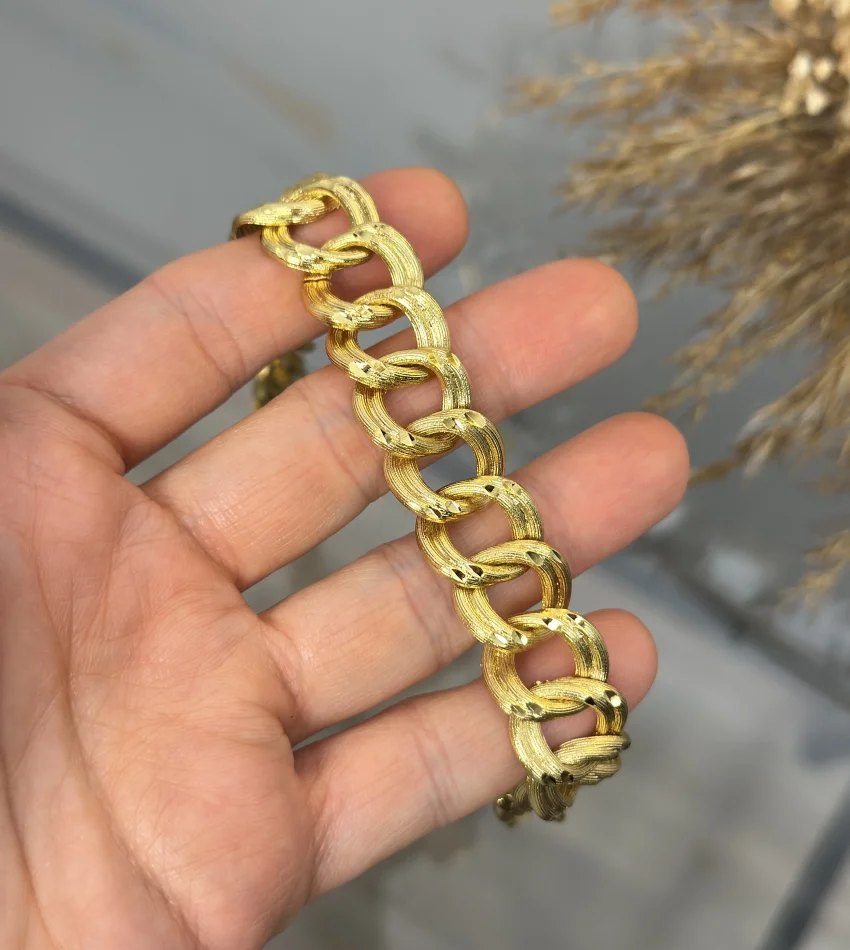 22 Ayar Kaplama Çizgi Dokulu Samanyolu Bileklik (19 cm)