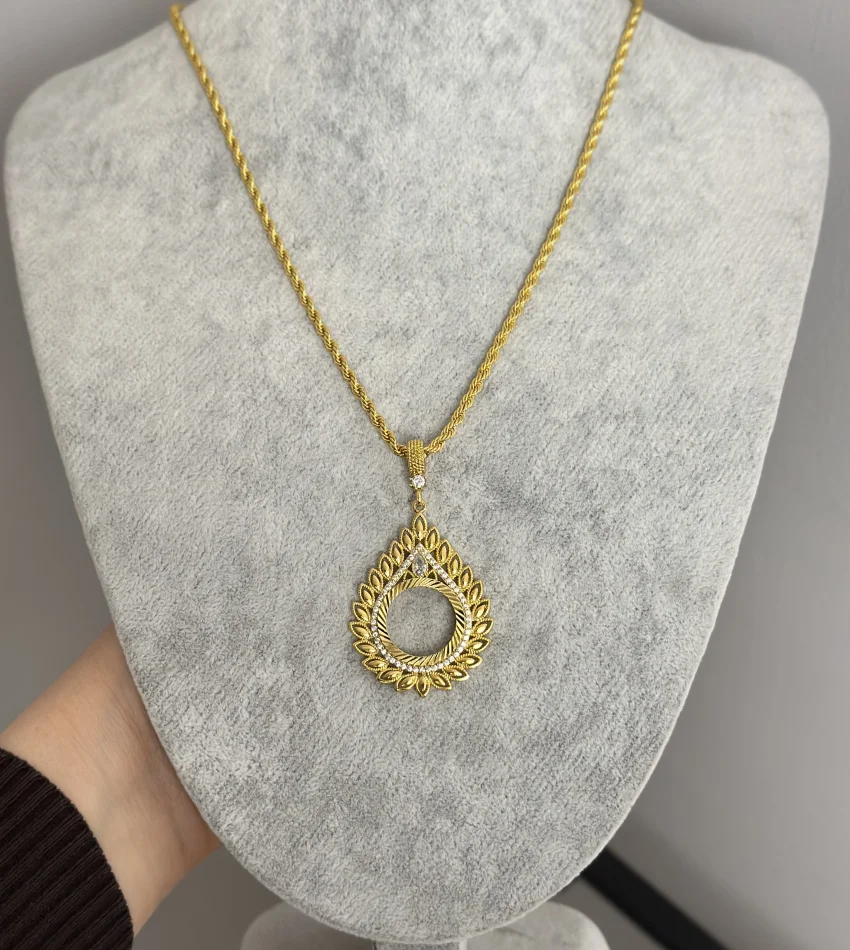 22 Ayar Kaplama Başak Yaprağı Model Çeyreklik Kolye 50 cm)