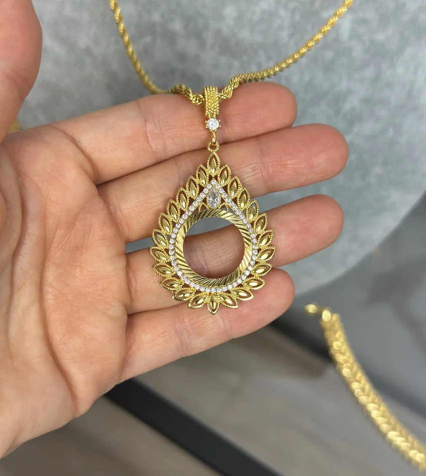22 Ayar Kaplama Başak Yaprağı Model Çeyreklik Kolye 50 cm)
