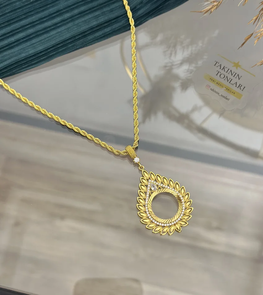22 Ayar Kaplama Başak Yaprağı Model Çeyreklik Kolye 50 cm)