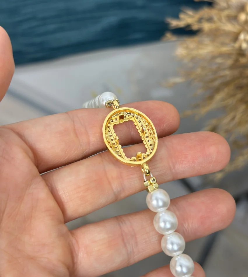 Oval Gram Altınlık İnci Bileklik (17+3 cm)