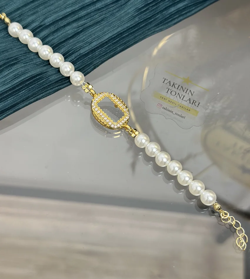 Oval Gram Altınlık İnci Bileklik (17+3 cm)