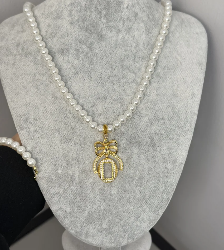 Oval Gram Altınlık Fiyonklu İnci Set
