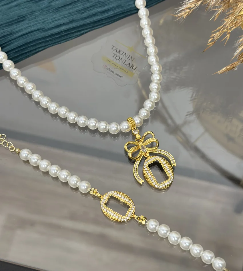 Oval Gram Altınlık Fiyonklu İnci Set