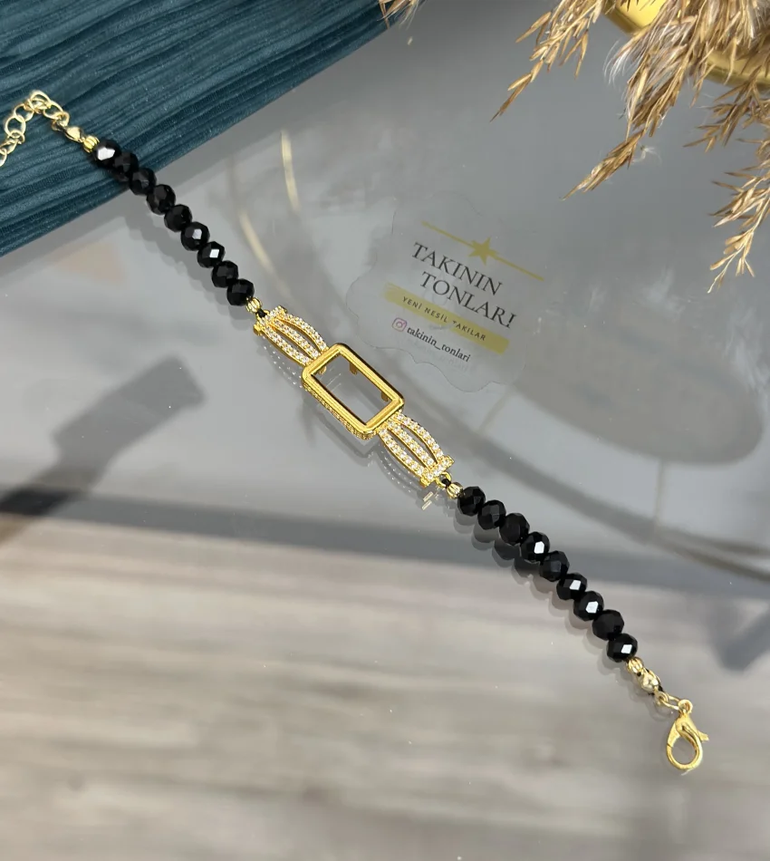 Gram Altınlık Tasarım Siyah Kristal Bileklik