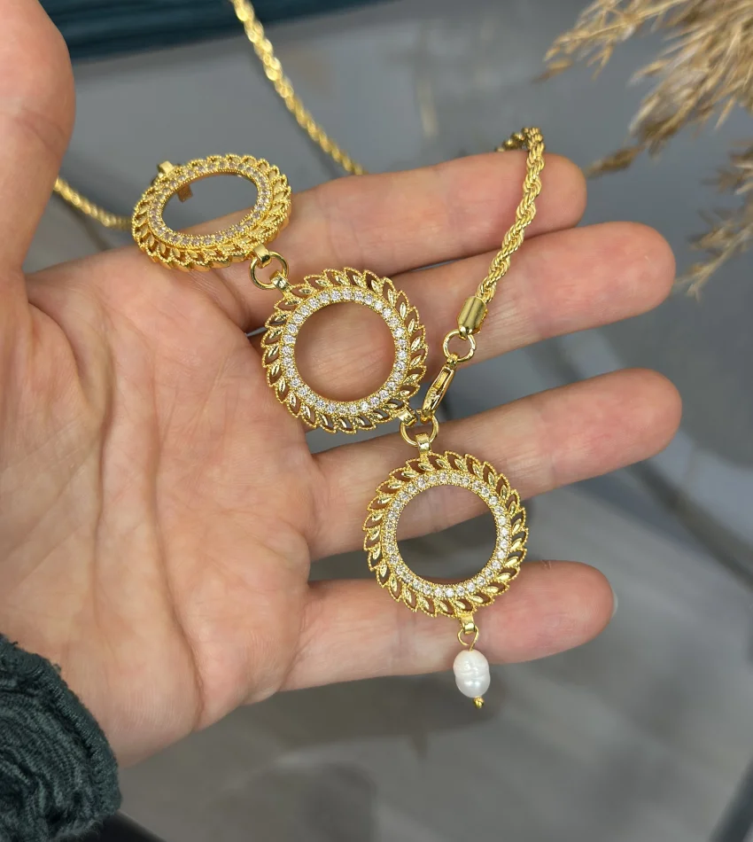 Üç Çeyreklik Doğal İncili Buğday Model Burgu Kolye (65 cm)