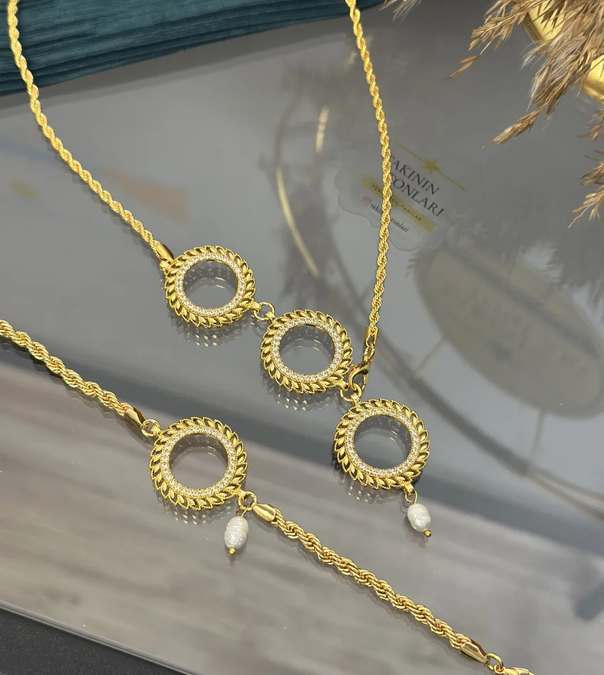 Üç Gramlık Buğday Model Doğal İncili Burgu Set