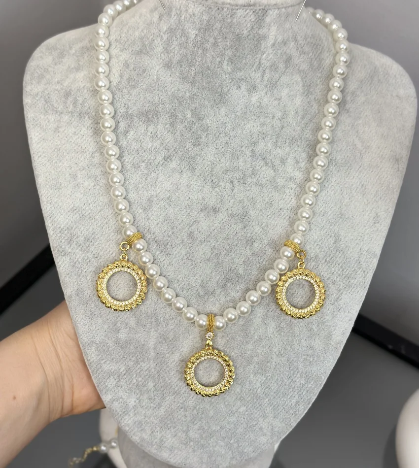 Çeyreklik Dorikali  İncili Set (Kolye 50 cm)