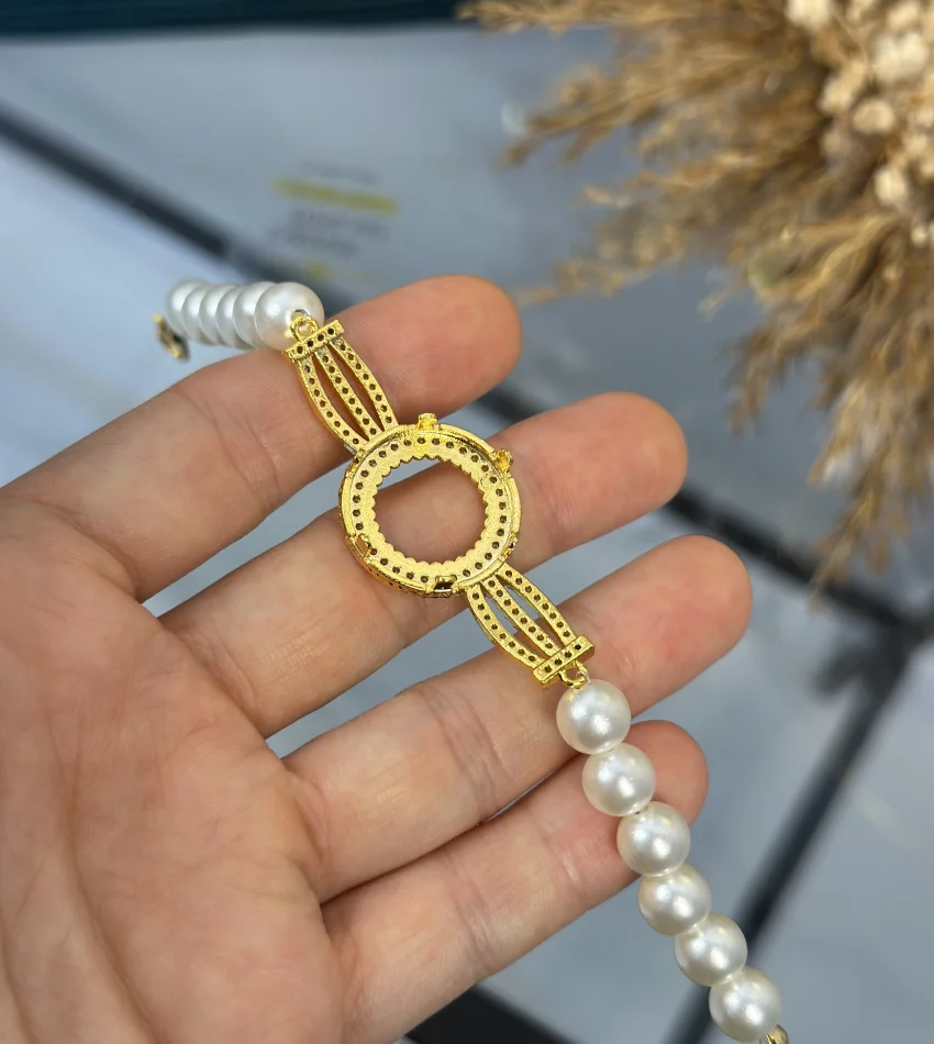 Çeyreklik Taşlı Tasarım İnci Bileklik (18+3 cm )