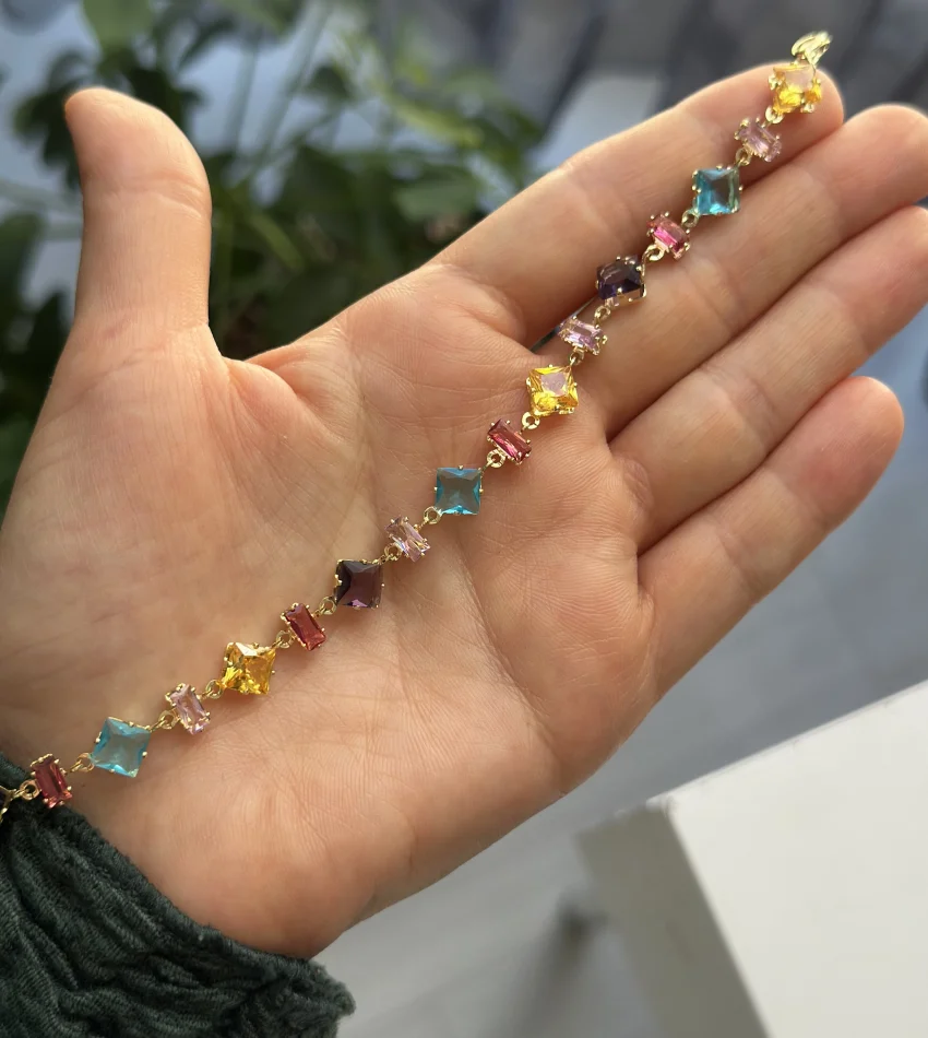 İthal Baklava Model Renkli Taşlı A kalite Bileklik